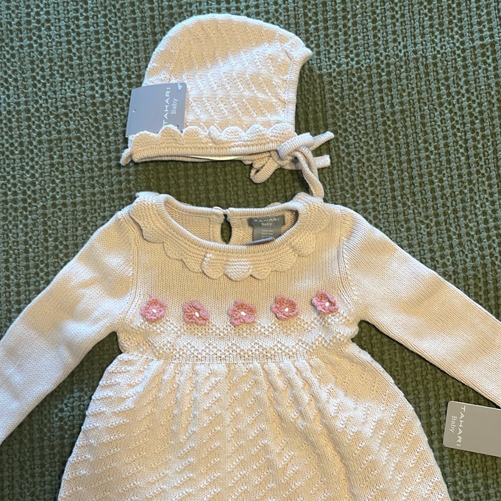 Never worn - Tahari Baby knit dress with hat